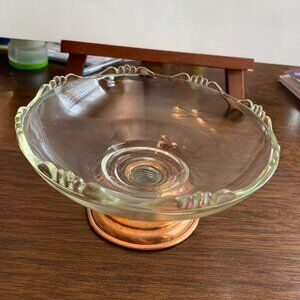 Vintage Princess House Glass Candy/Nut Bowl w/Copper Pedestal Base, Sz: 6"W x 3"
